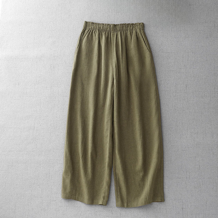 Buddha Stones Lässige, schlichte Damenhose aus Baumwolle in der Länge 7–8 mit Taschen - Olive - US8-10， UK/AU12-14，EU40-42 (2XL) - image 1