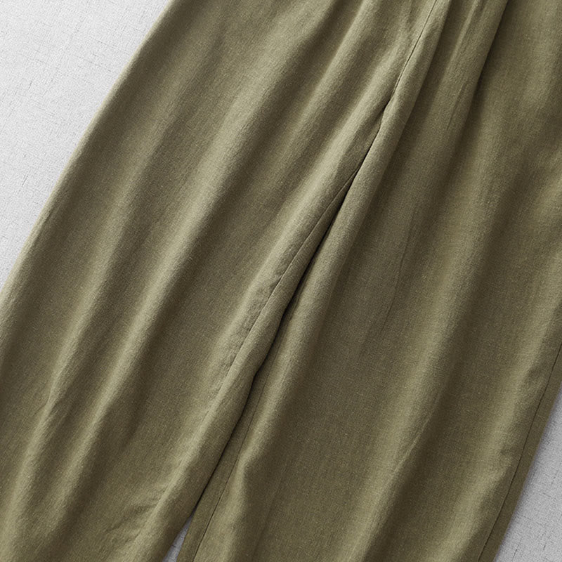 Buddha Stones Lässige, schlichte Damenhose aus Baumwolle in der Länge 7–8 mit Taschen - image 5