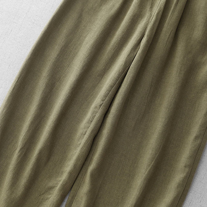 Buddha Stones Lässige, schlichte Damenhose aus Baumwolle in der Länge 7–8 mit Taschen - image 5