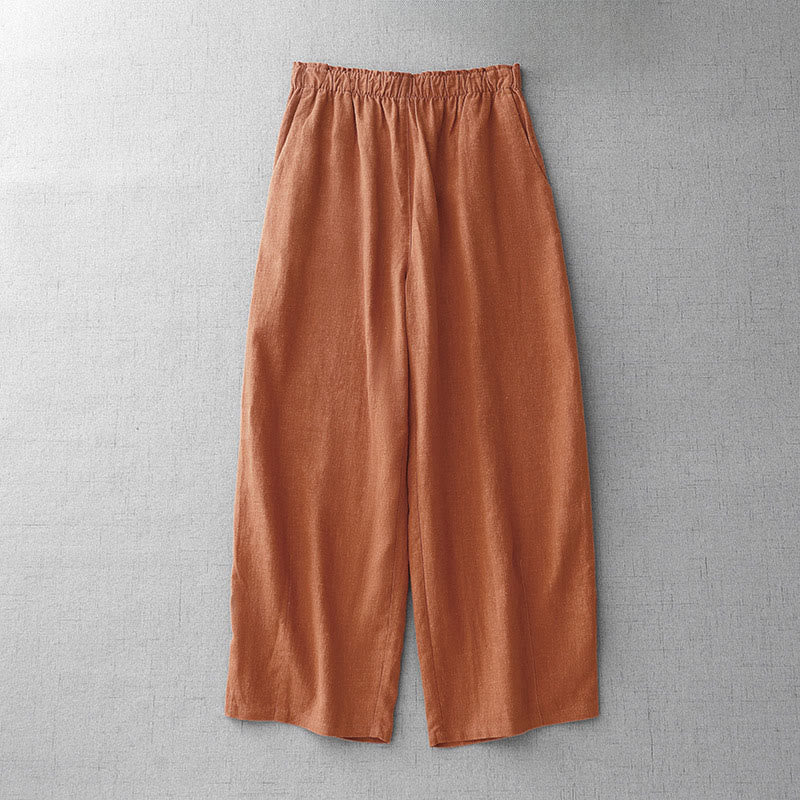Buddha Stones Lässige, schlichte Damenhose aus Baumwolle in der Länge 7–8 mit Taschen - Koralle - US8-10， UK/AU12-14，EU40-42 (2XL) - image 9