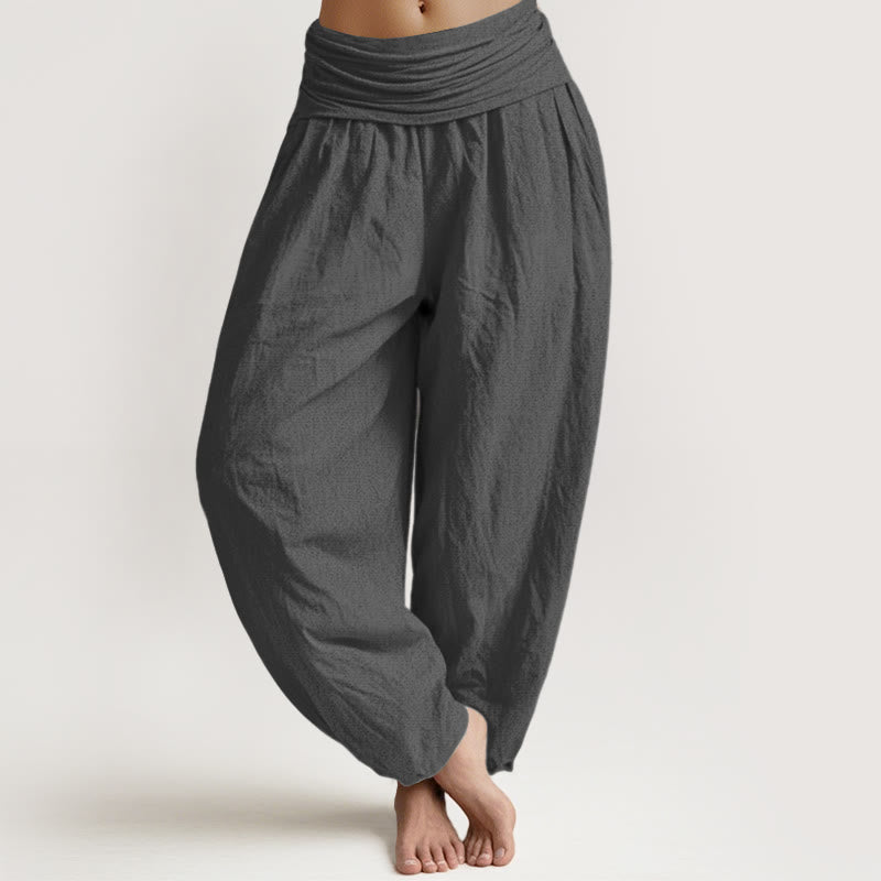 Buddha Stones Einfarbige Haremshose aus reiner Baumwolle in Dunkelgrau mit elastischer Taille für Damen - Dunkelgrau - US22， UK/AU26，EU54 (6XL) - image 0