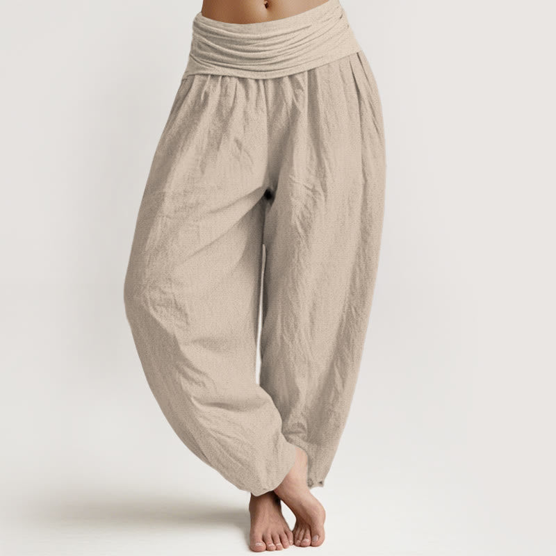 Buddha Stones Damen Haremshose aus reiner Baumwolle mit elastischer Taille in einfarbiger Hellbraun - Bräunen - US22， UK/AU26，EU54 (6XL) - image 0