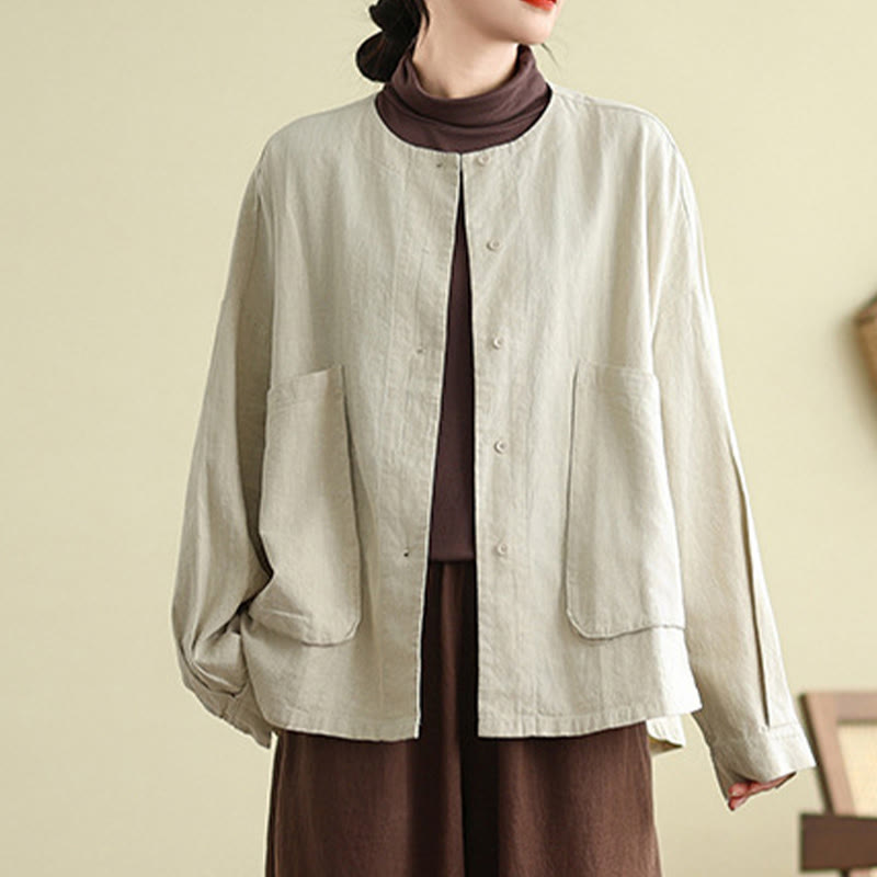 Buddha Stones Damen-Baumwolljacke mit langen Ärmeln und Rundhalsausschnitt und Taschen - image 3