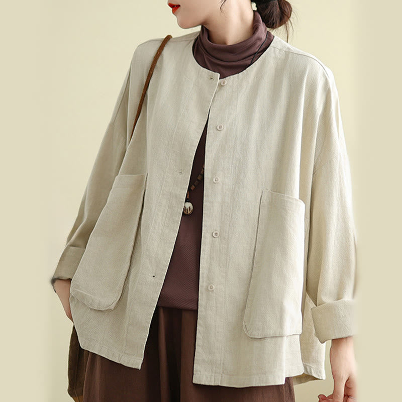 Buddha Stones Damen-Baumwolljacke mit langen Ärmeln und Rundhalsausschnitt und Taschen - image 4