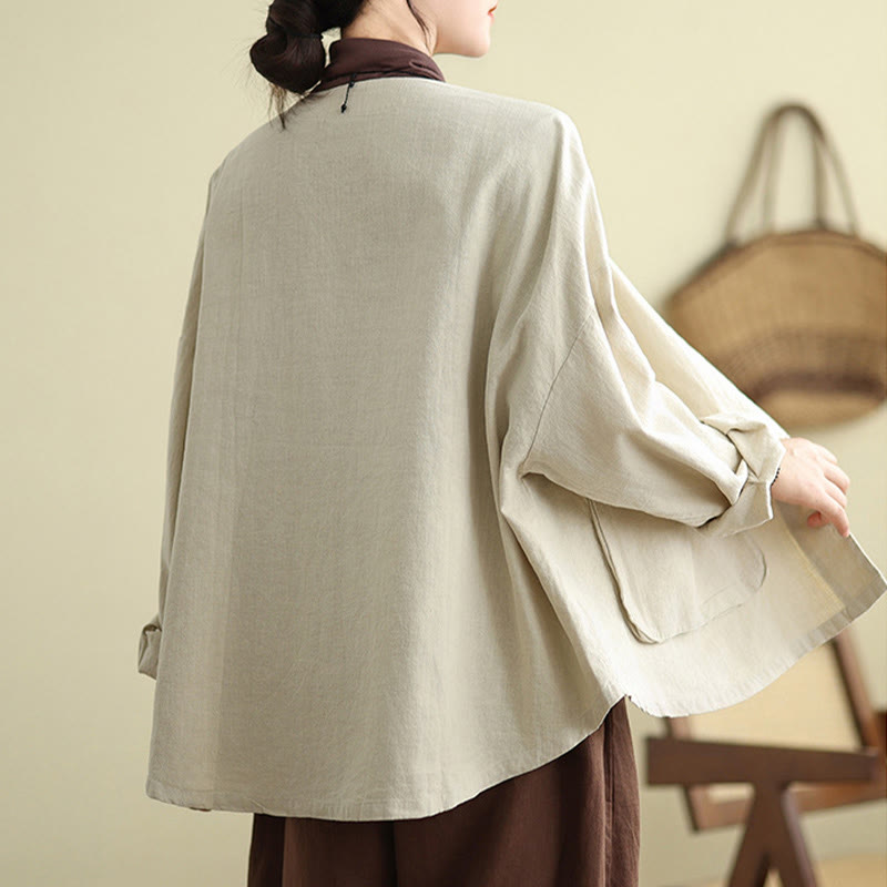 Buddha Stones Damen-Baumwolljacke mit langen Ärmeln und Rundhalsausschnitt und Taschen - image 5