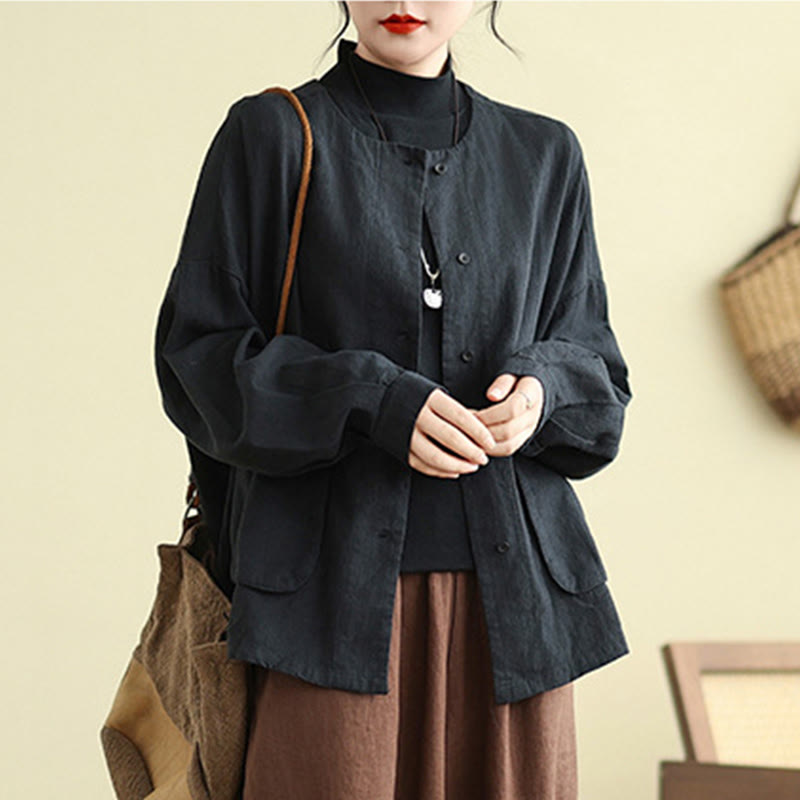 Buddha Stones Damen-Baumwolljacke mit langen Ärmeln und Rundhalsausschnitt und Taschen - image 11