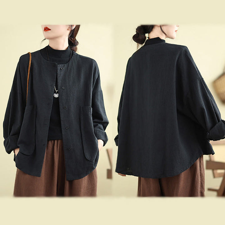 Buddha Stones Damen-Baumwolljacke mit langen Ärmeln und Rundhalsausschnitt und Taschen - image 14