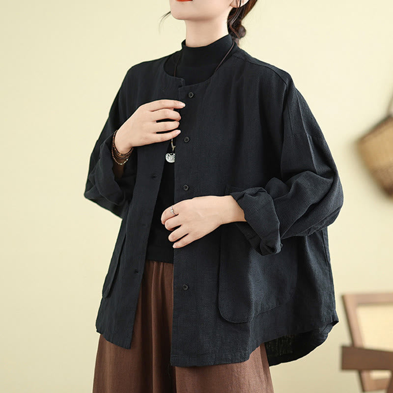 Buddha Stones Damen-Baumwolljacke mit langen Ärmeln und Rundhalsausschnitt und Taschen - image 12