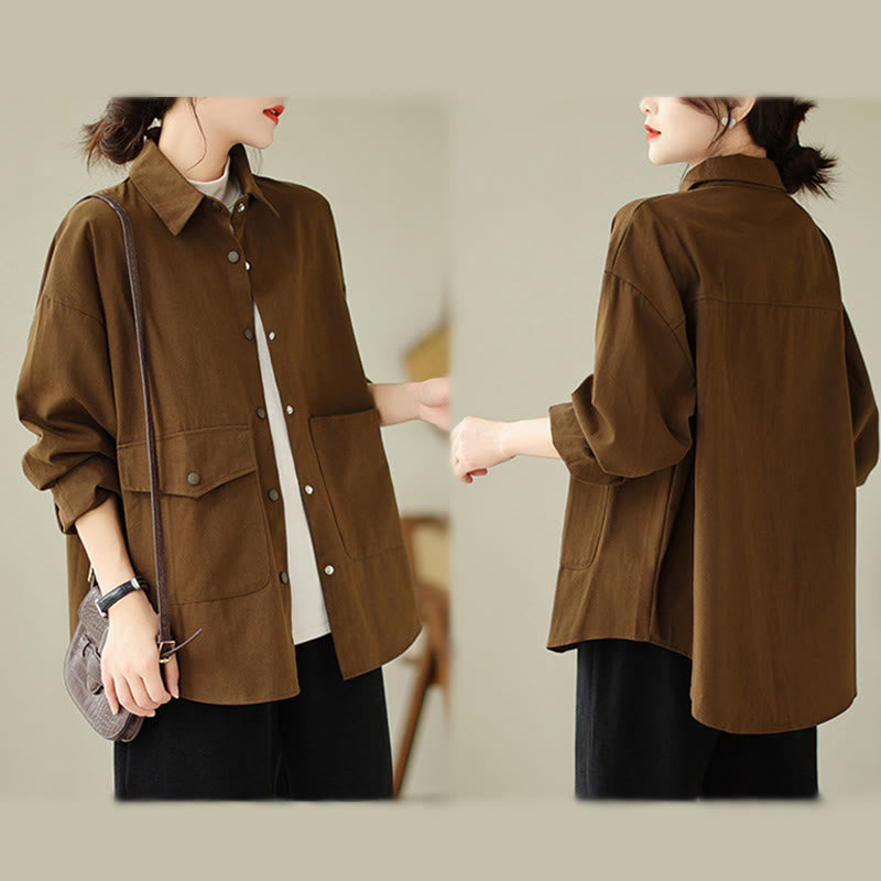 Buddha Stones Damen-Baumwolljacke mit langen Ärmeln und Knöpfen und Taschen - image 4