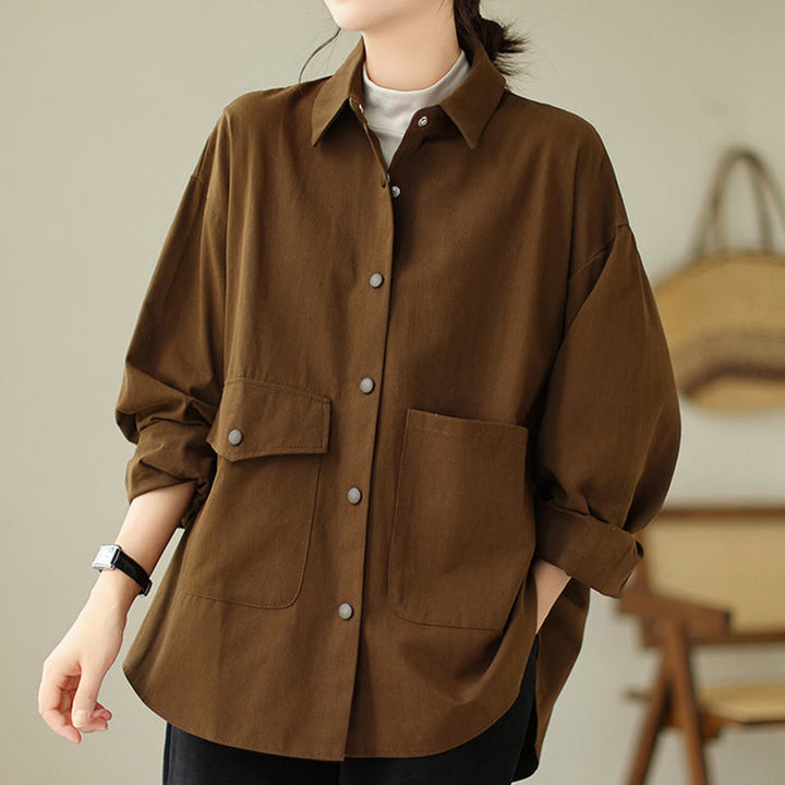 Buddha Stones Damen-Baumwolljacke mit langen Ärmeln und Knöpfen und Taschen - image 3