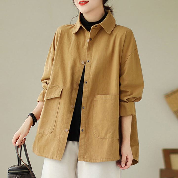 Buddha Stones Damen-Baumwolljacke mit langen Ärmeln und Knöpfen und Taschen - image 6