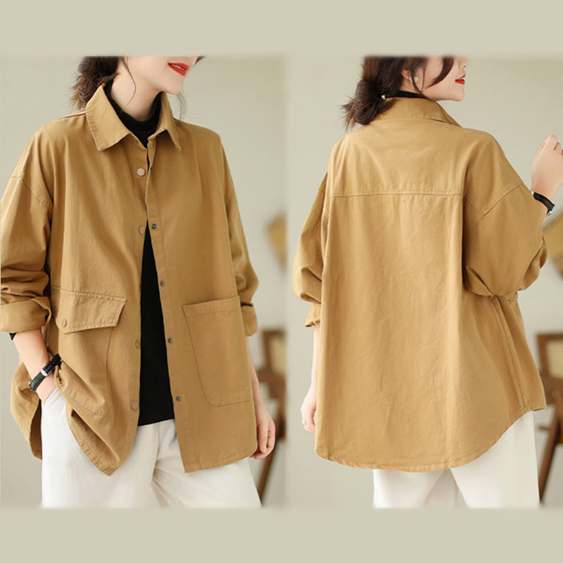 Buddha Stones Damen-Baumwolljacke mit langen Ärmeln und Knöpfen und Taschen - image 9