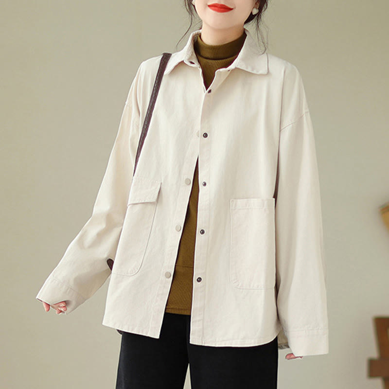 Buddha Stones Damen-Baumwolljacke mit langen Ärmeln und Knöpfen und Taschen - Muschel - US14, UK/AU18, EU46 (2XL) - image 14