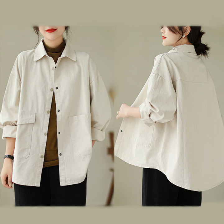 Buddha Stones Damen-Baumwolljacke mit langen Ärmeln und Knöpfen und Taschen - image 18
