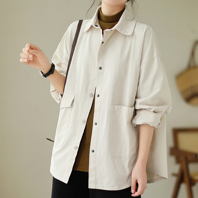 Buddha Stones Damen-Baumwolljacke mit langen Ärmeln und Knöpfen und Taschen - image 17