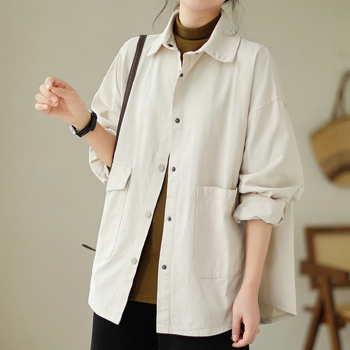 Buddha Stones Damen-Baumwolljacke mit langen Ärmeln und Knöpfen und Taschen - image 17