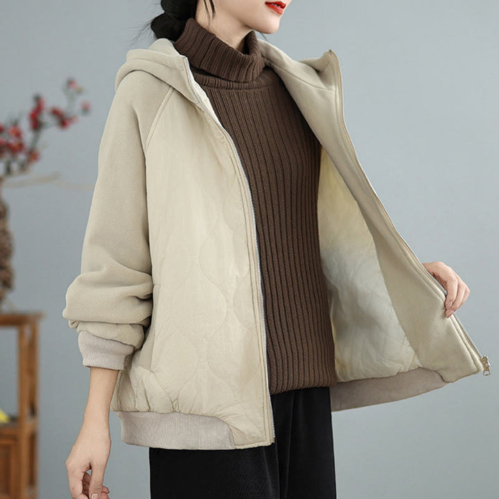 Buddha Stones Damen-Baumwolljacke mit langen Ärmeln, dicker, warmer Kapuze und Taschen - image 1