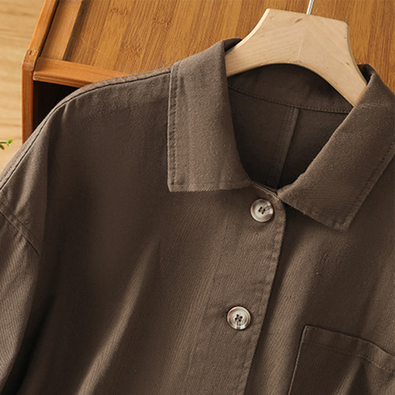 Buddha Stones Lässiges Damen-Langarm-Stehkragen-Baumwoll-Polyester-Shirt mit Taschen - image 6