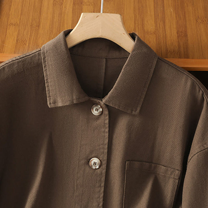 Buddha Stones Lässiges Damen-Langarm-Stehkragen-Baumwoll-Polyester-Shirt mit Taschen - image 2