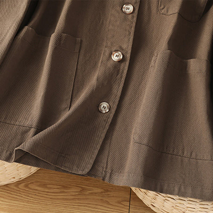 Buddha Stones Lässiges Damen-Langarm-Stehkragen-Baumwoll-Polyester-Shirt mit Taschen - image 4