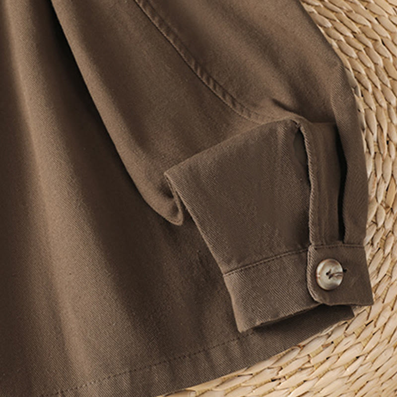 Buddha Stones Lässiges Damen-Langarm-Stehkragen-Baumwoll-Polyester-Shirt mit Taschen - image 8