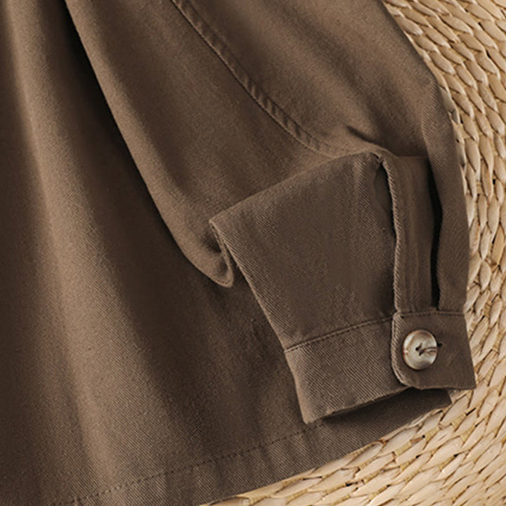 Buddha Stones Lässiges Damen-Langarm-Stehkragen-Baumwoll-Polyester-Shirt mit Taschen - image 8