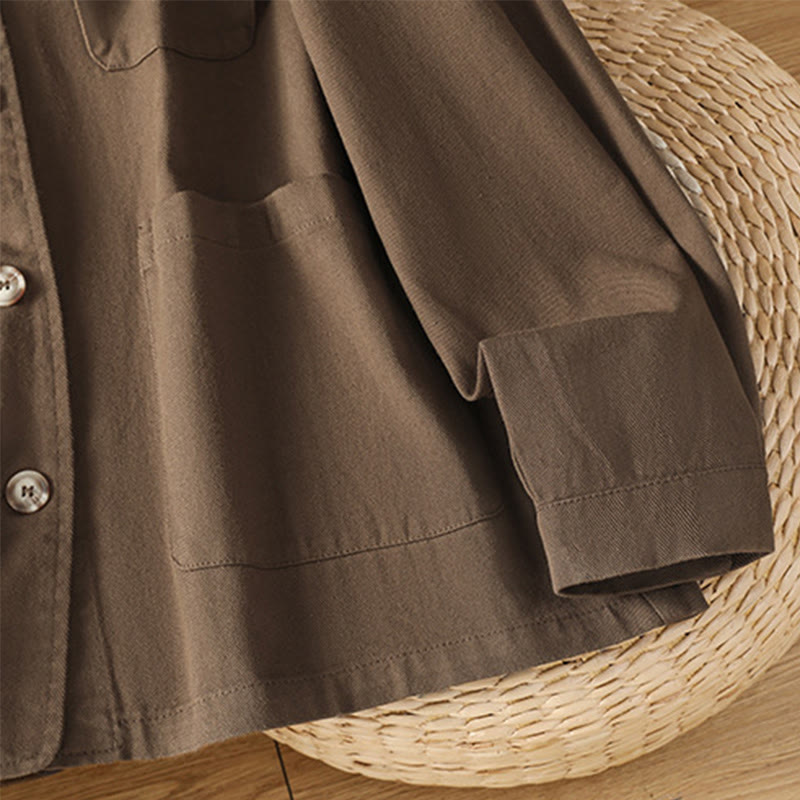 Buddha Stones Lässiges Damen-Langarm-Stehkragen-Baumwoll-Polyester-Shirt mit Taschen - image 7