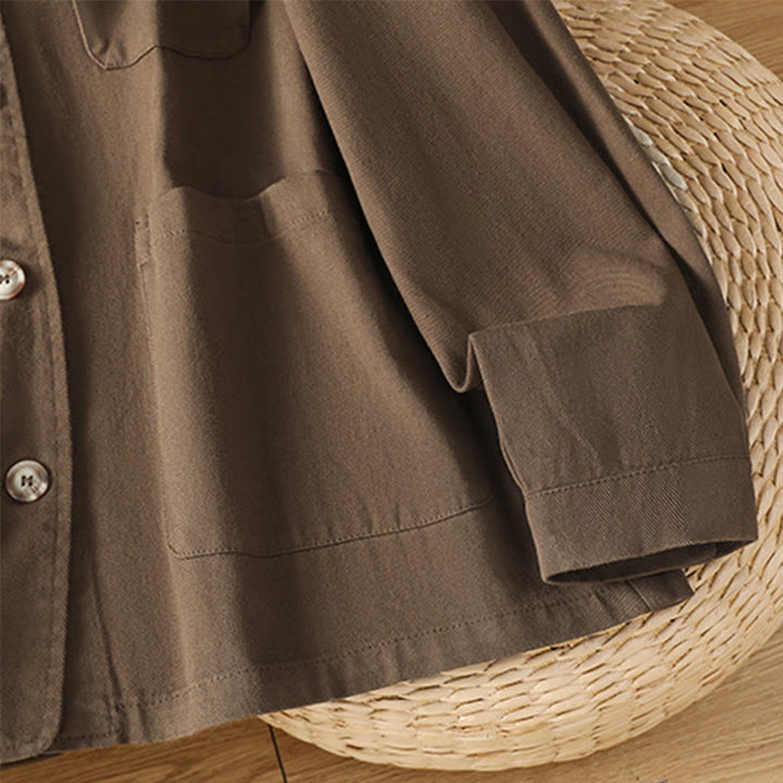 Buddha Stones Lässiges Damen-Langarm-Stehkragen-Baumwoll-Polyester-Shirt mit Taschen - image 7