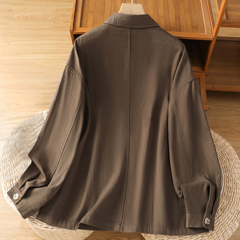 Buddha Stones Lässiges Damen-Langarm-Stehkragen-Baumwoll-Polyester-Shirt mit Taschen - image 1