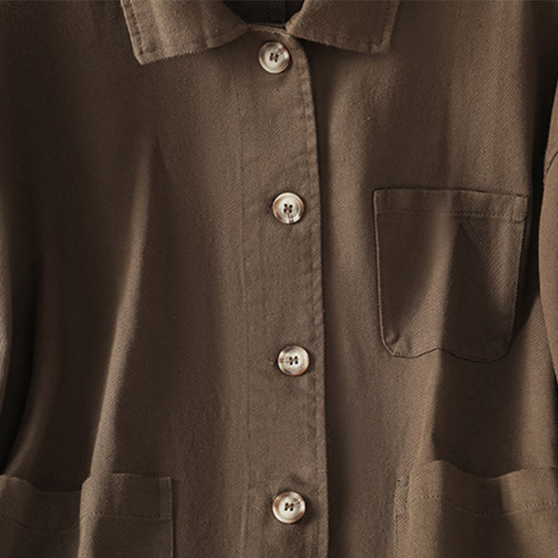 Buddha Stones Lässiges Damen-Langarm-Stehkragen-Baumwoll-Polyester-Shirt mit Taschen - image 5