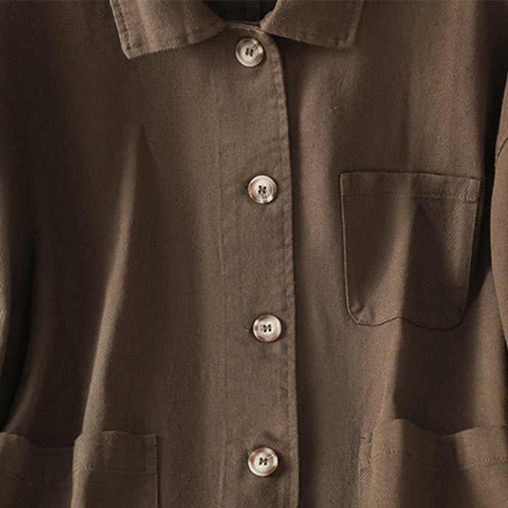 Buddha Stones Lässiges Damen-Langarm-Stehkragen-Baumwoll-Polyester-Shirt mit Taschen - image 5