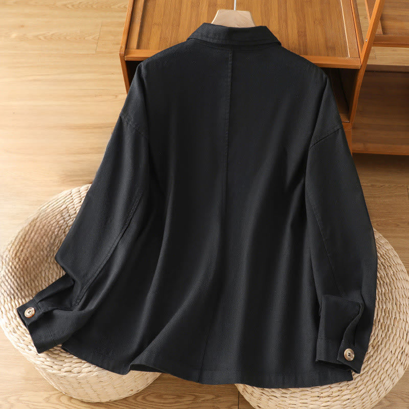 Buddha Stones Lässiges Damen-Langarm-Stehkragen-Baumwoll-Polyester-Shirt mit Taschen - image 10