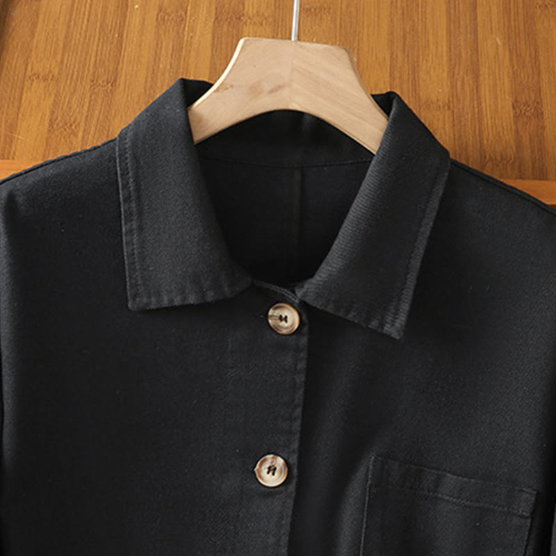 Buddha Stones Lässiges Damen-Langarm-Stehkragen-Baumwoll-Polyester-Shirt mit Taschen - image 11