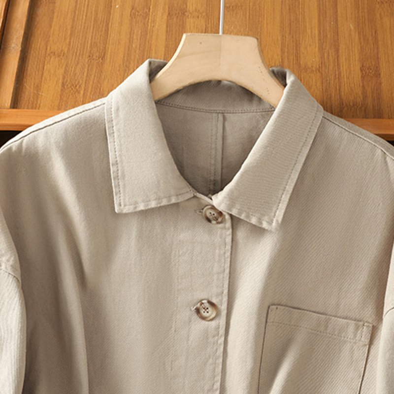 Buddha Stones Lässiges Damen-Langarm-Stehkragen-Baumwoll-Polyester-Shirt mit Taschen - image 23