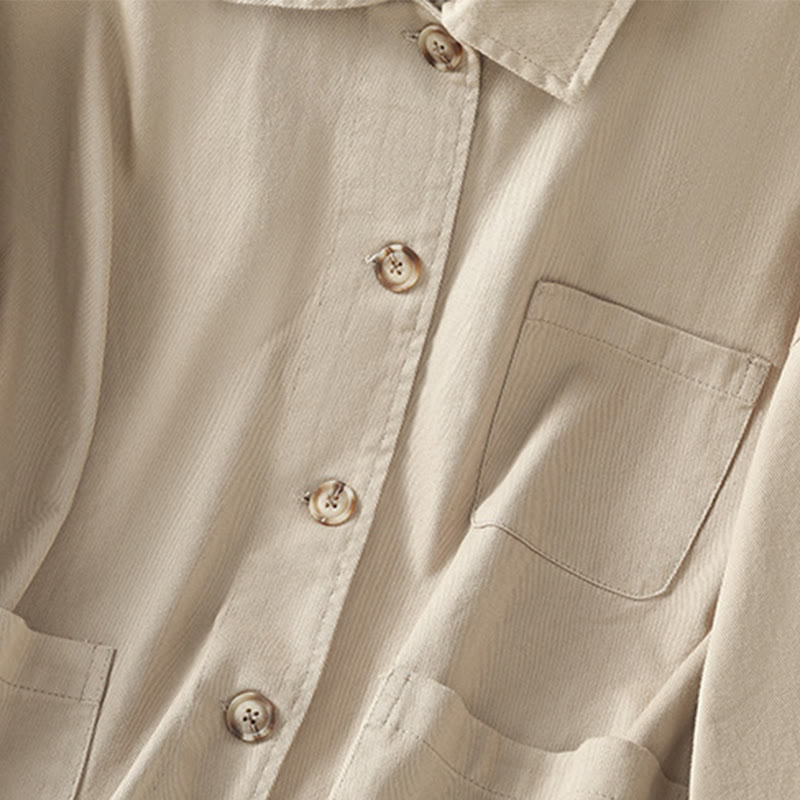 Buddha Stones Lässiges Damen-Langarm-Stehkragen-Baumwoll-Polyester-Shirt mit Taschen - image 22