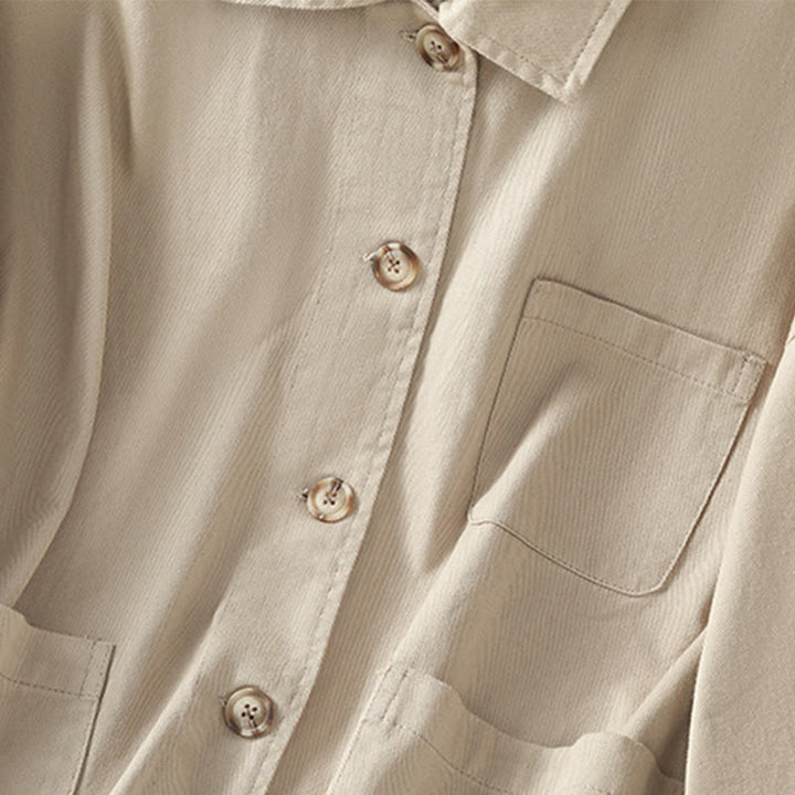 Buddha Stones Lässiges Damen-Langarm-Stehkragen-Baumwoll-Polyester-Shirt mit Taschen - image 22