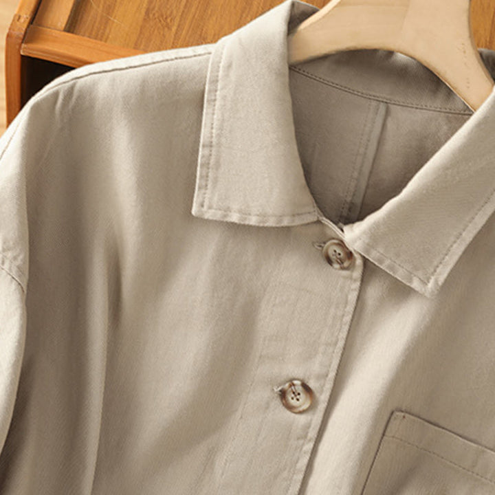 Buddha Stones Lässiges Damen-Langarm-Stehkragen-Baumwoll-Polyester-Shirt mit Taschen - image 20