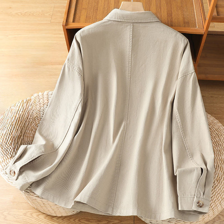Buddha Stones Lässiges Damen-Langarm-Stehkragen-Baumwoll-Polyester-Shirt mit Taschen - image 19