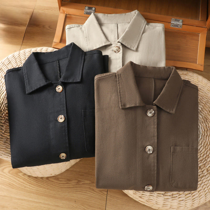Buddha Stones Lässiges Damen-Langarm-Stehkragen-Baumwoll-Polyester-Shirt mit Taschen - image 29