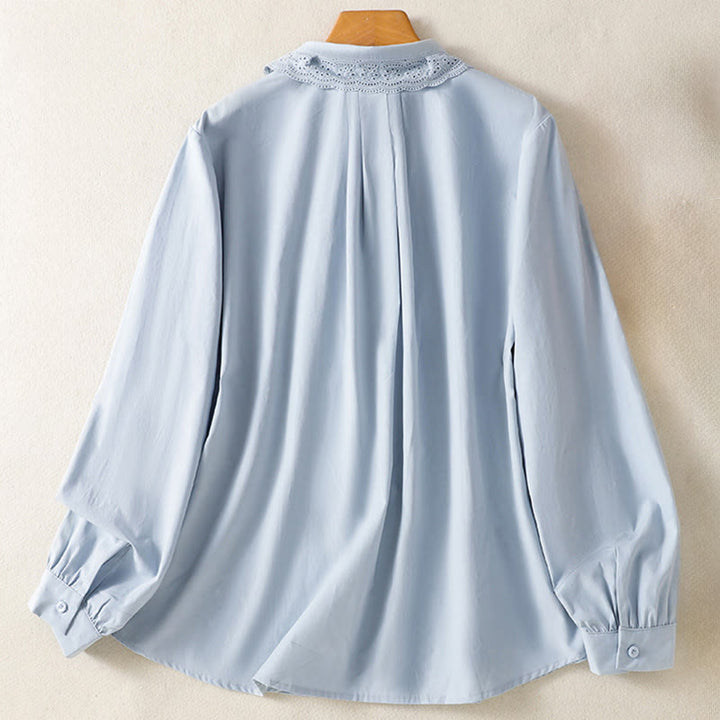 Buddha Stones Lässiges Damen-Baumwollhemd mit langen Ärmeln und Spitzenrevers - image 1