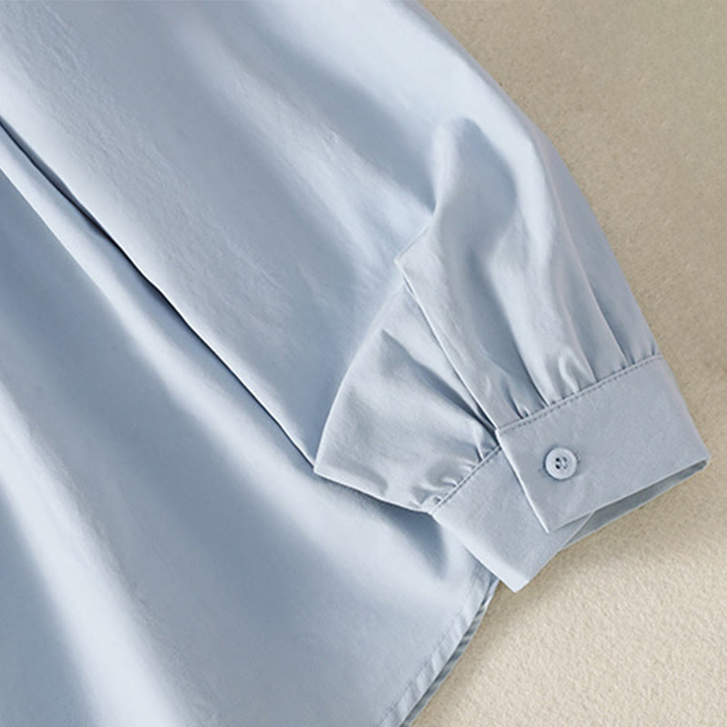 Buddha Stones Lässiges Damen-Baumwollhemd mit langen Ärmeln und Spitzenrevers - image 7