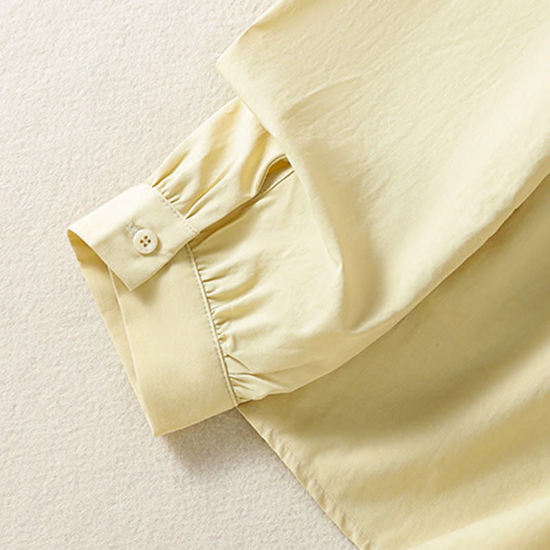 Buddha Stones Lässiges Damen-Baumwollhemd mit langen Ärmeln und Spitzenrevers - image 15