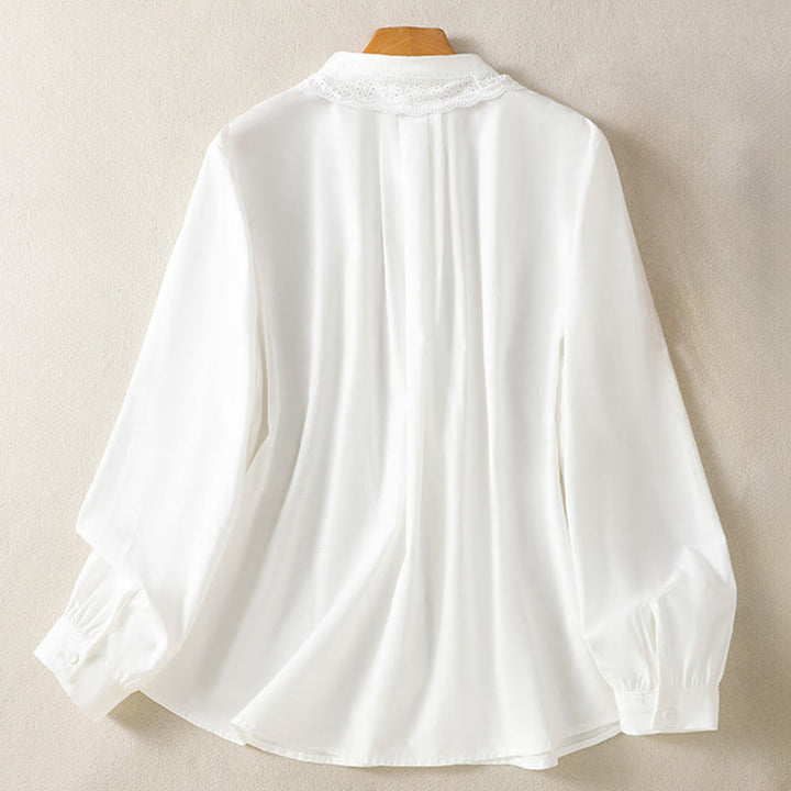 Buddha Stones Lässiges Damen-Baumwollhemd mit langen Ärmeln und Spitzenrevers - image 20