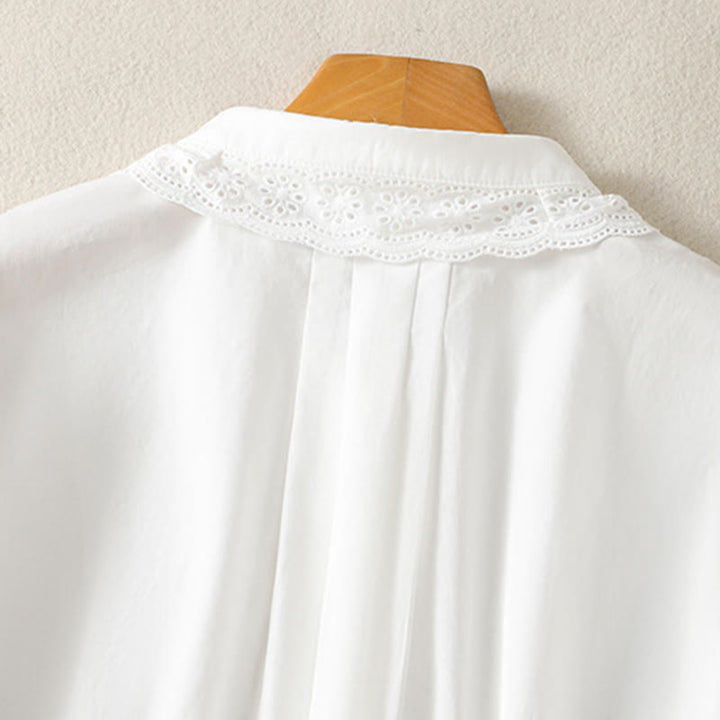 Buddha Stones Lässiges Damen-Baumwollhemd mit langen Ärmeln und Spitzenrevers - image 21