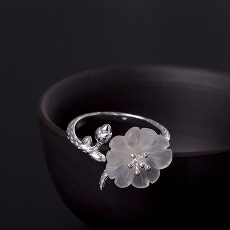 Buddha Stones Natürlicher weißer Kristall Blume 925 Sterling Silber Verstellbarer Heilring - image 4