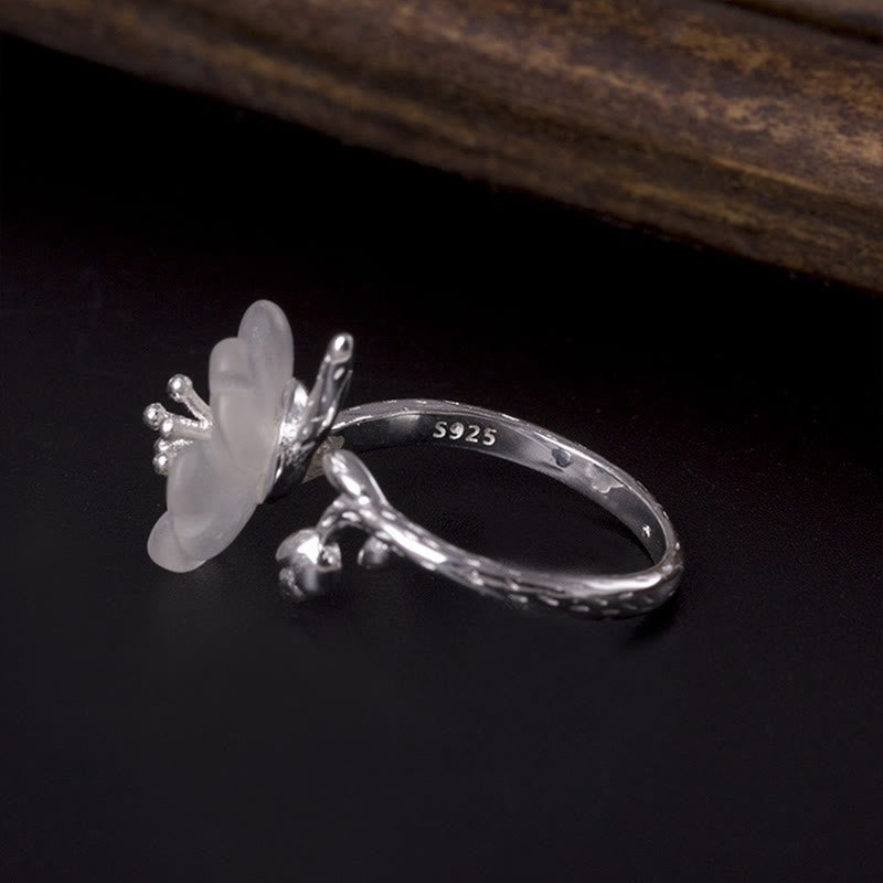 Buddha Stones Natürlicher weißer Kristall Blume 925 Sterling Silber Verstellbarer Heilring - image 8