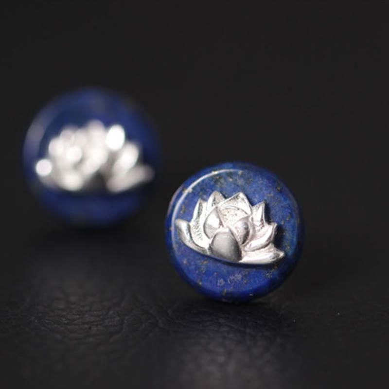 Buddha Stones Lazurite 925 Sterling Silber Lotus Muster Erleuchtung Ohrringe  - image 8
