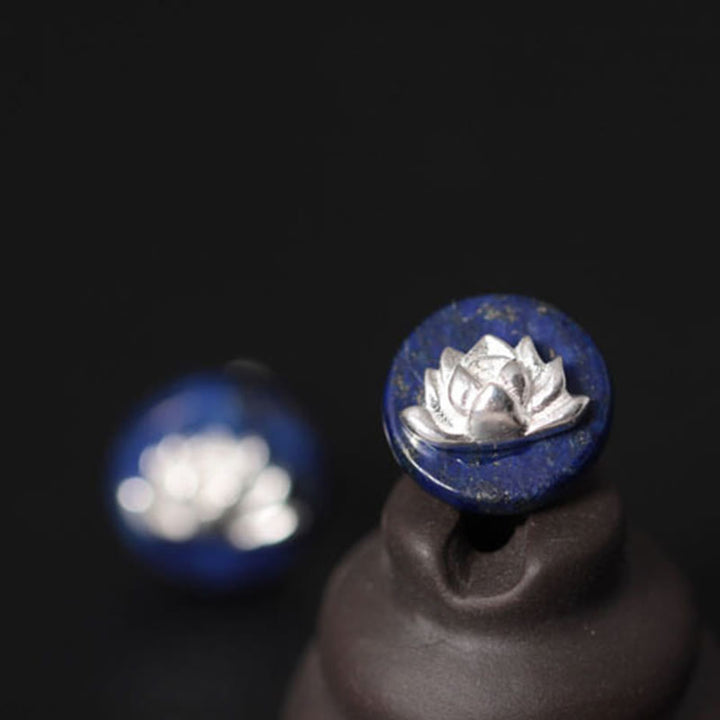 Buddha Stones Lazurite 925 Sterling Silber Lotus Muster Erleuchtung Ohrringe  - image 9