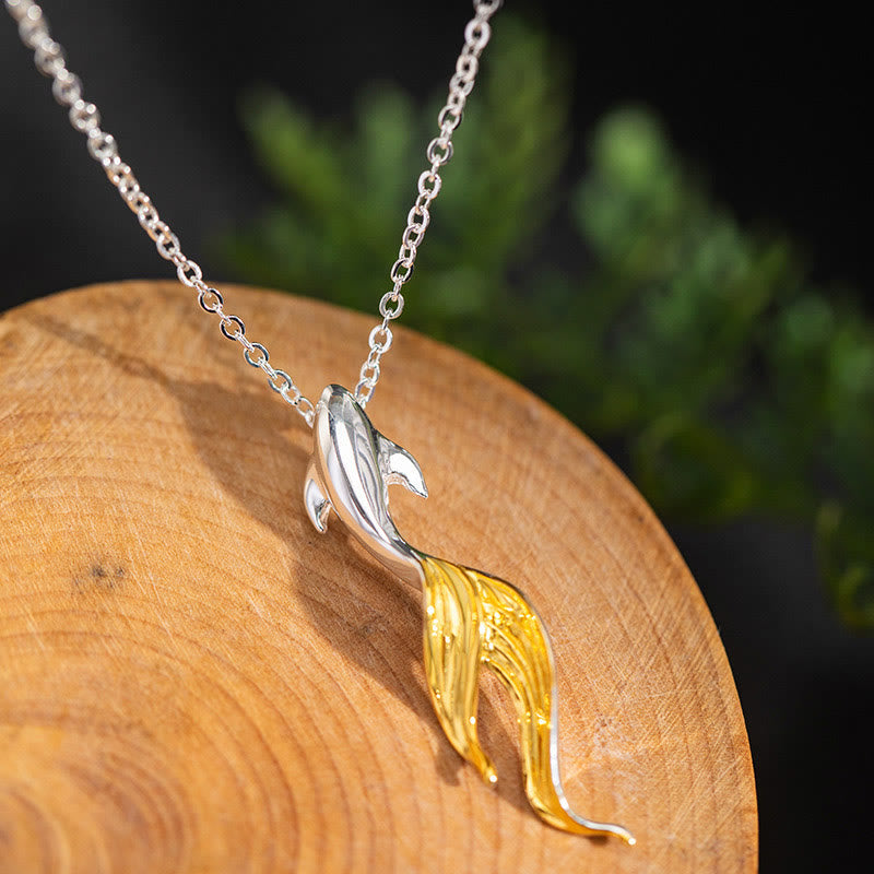 Buddha Stones 925 Sterling Silber Goldener Koi Fisch Glücksbringer Halskette Anhänger - image 1