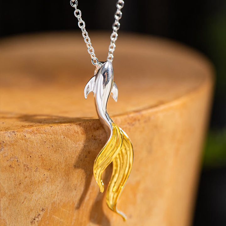 Buddha Stones 925 Sterling Silber Goldener Koi Fisch Glücksbringer Halskette Anhänger - image 3